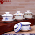 Jingdezhen tổ ong tinh tế màu xanh và trắng trà bát rỗng làm bằng tay ba mảnh bát bộ kung fu trà thiết lập trà bong bóng Trà sứ