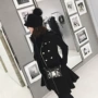 Ưu đãi đặc biệt mùa thu đông 2019 cho phụ nữ váy len cao cổ màu đen thời trang áo dài phần eo huy hiệu - Áo khoác dài ao khoac nu