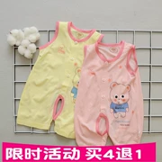 Bé onesies mùa hè 6 tháng nữ bé không tay mở dốc quần áo hayi mỏng sợi tre quần áo 9 nam sơ sinh