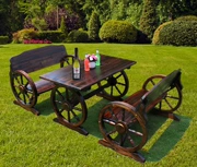 Chống ăn mòn bàn gỗ và ghế ba mảnh đồ gỗ ngoài trời ban công vườn giải trí bánh xe rắn gỗ carbonized bàn ăn và ghế