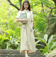 Dây đeo chân váy xuân hè 2019 phiên bản Hàn Quốc mới của người hâm mộ váy mỏng nghệ thuật - Váy chân váy ulzzang