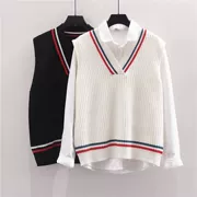 2018 mùa xuân và mùa thu Hàn Quốc phiên bản của lỏng không tay mềm chị len dệt kim vest phụ nữ ngắn vest đen vest áo len vest