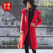 Len coat coat nữ phần dài thời trang ngọt ngào tính khí trùm đầu phiên bản lỏng cúi eo mỏng mỏng