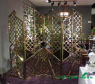 Champagne vàng thép không gỉ hollow khắc màn hình thời trang gấp màn hình lưới cửa sổ khách sạn thương mại phân vùng nổ phần 6282