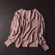 [8.11 Sống] H ¥ 1 Mùa Thu lỏng V-Cổ dài tay áo thun top Rắn màu Hàn Quốc phiên bản của hoang dã áo len C