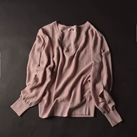 [8.11 Sống] H ¥ 1 Mùa Thu lỏng V-Cổ dài tay áo thun top Rắn màu Hàn Quốc phiên bản của hoang dã áo len C cardigan nữ