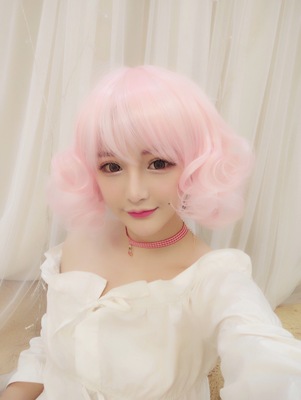 taobao agent 2016 new Harajuku wigs, roll wave head pink color night shop wig wig color wig short hair