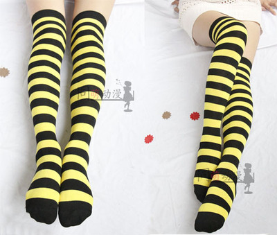 taobao agent Cosplay universal coarse striped mirror sound girin Rin Len Lian Lian Ling long -knee socks Student socks