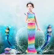 Nàng tiên cá đuôi! Áo tắm trẻ em gái công chúa ăn mặc cầu vồng trang phục nàng tiên cá ba mảnh nàng tiên cá