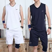 Quần áo bóng rổ phù hợp với nam giới mùa hè cotton thể thao quần short phù hợp với V-Cổ vest nam jerseys chạy giải trí phù hợp với