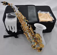 Mua sắm saxophone Mới sơn mài vàng trắng cong khắc quà tặng chuyên nghiệp phương Tây chơi nhạc cụ saxophone đàn bass