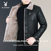 Playboy đích thực nam PU da mùa đông ve áo da kinh doanh áo khoác giản dị cửa hàng chính thức