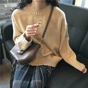 2017 mùa thu và mùa đông Hàn Quốc ren cổ áo lỏng hoang dã mỏng màu rắn đơn giản dài tay áo thun đan áo len áo