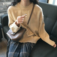 2017 mùa thu và mùa đông Hàn Quốc ren cổ áo lỏng hoang dã mỏng màu rắn đơn giản dài tay áo thun đan áo len áo áo ghi lê len cho nữ