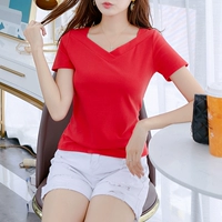 Летняя цветная хлопковая футболка с коротким рукавом, короткий лонгслив для школьников, жакет, V-образный вырез, 2023, в корейском стиле