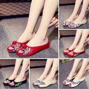 2018 mới mùa hè Bắc Kinh cũ giày vải thêu Baotou nhà một nửa dép nữ quốc gia mang dép thời trang và dép