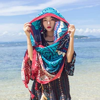 Универсальный весенний летний длинный пляжный шарф, этническая накидка, из хлопка и льна, пляжный стиль, защита от солнца, этнический стиль