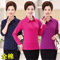 Áo thun nữ tay dài trung tính và mập mạp cộng với áo thun cotton cho bé gái mùa thu với áo sơ mi cotton hàng đầu quần ống suông cho tuổi trung niên