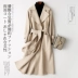 2018 mùa thu và mùa đông phụ nữ mới của hai mặt cashmere coat trong đoạn dài trên đầu gối len len xương cá pattern slim jacket áo khoác nữ de thương Áo len lót đôi