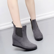Mùa đông và mùa hè 2 phiên bản Hàn Quốc của giày nữ ống ngắn đi mưa cộng với giày nước cotton chống trượt nêm giày cao su cộng với giày nhung đơn đi mưa