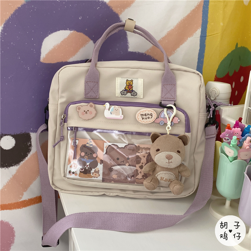 Off White & Black Bearsolar system Harajuku Academic atmosphere lovely girl student Inclined shoulder bag female the republic of korea ins Retro campus Versatile The single shoulder bag