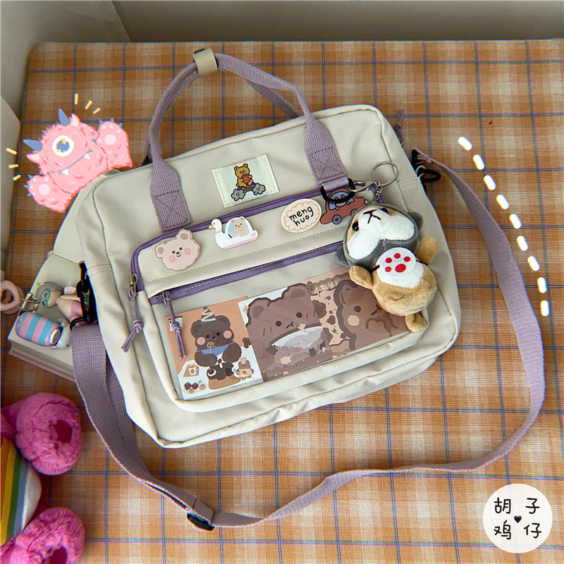 Beige & Chai Dog With Grey Capsolar system Harajuku Academic atmosphere lovely girl student Inclined shoulder bag female the republic of korea ins Retro campus Versatile The single shoulder bag