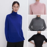 Zara, осенний базовый трикотажный лонгслив, свитер, высокий воротник