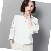 Mùa xuân 2019 mới của phụ nữ áo thun bụng voan nữ tay áo bảy điểm đang rất phổ biến áo ren đáy - Áo sơ mi chiffon ren