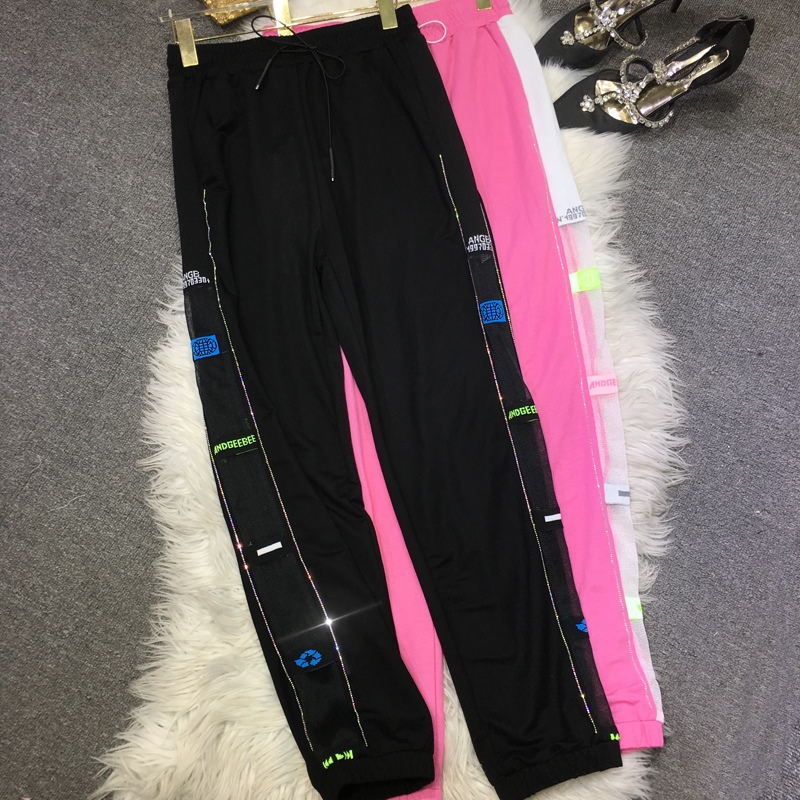 BlackEuropean goods heavy industry Hot drilling Casual pants female 2021 new pattern Anti mosquito trousers easy Versatile summer Thin trousers Tie one's feet