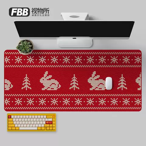 Christmas Tree Snowflake Rabbit Winter Gaming Mousepad, Desk Mat (4mm, 900x400mm)