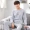 Bộ đồ ngủ nam cotton dài tay mùa xuân và mùa thu xanh trung niên phiên bản trung quốc Hàn Quốc Dịch vụ 100% cotton có thể mặc bên ngoài bộ đồ mùa đông - Bộ Pajama thời trang trung niên