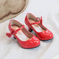 Красная детская обувь на высоком каблуке для принцессы для кожаной обуви, для подиума