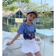 Bé gái 2019 áo thun ngắn tay bé gái thủy triều mới quần áo trẻ em hè hè quần áo trẻ em lớn quần áo kiểu nước ngoài Hàn Quốc - Áo thun