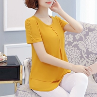 Lỏng t- shirt phụ nữ sang trọng ngắn tay cơ sở kích thước lớn áo sơ mi nhỏ trong phần dài của phiên bản Hàn Quốc của trang bìa bụng hoang dã chiffon quần áo áo phông trơn