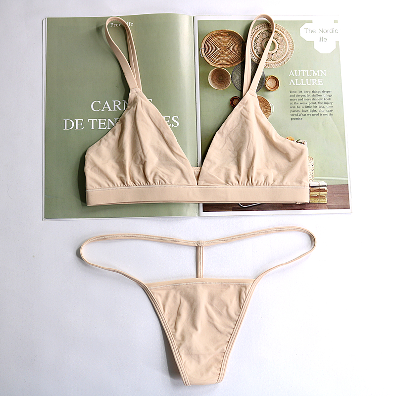 Light Complexion (Suit)New products foreign trade Europe and America Thin soft Sanding Wireless  Triangle cup Bra Set  sexy Small chest Female underwear