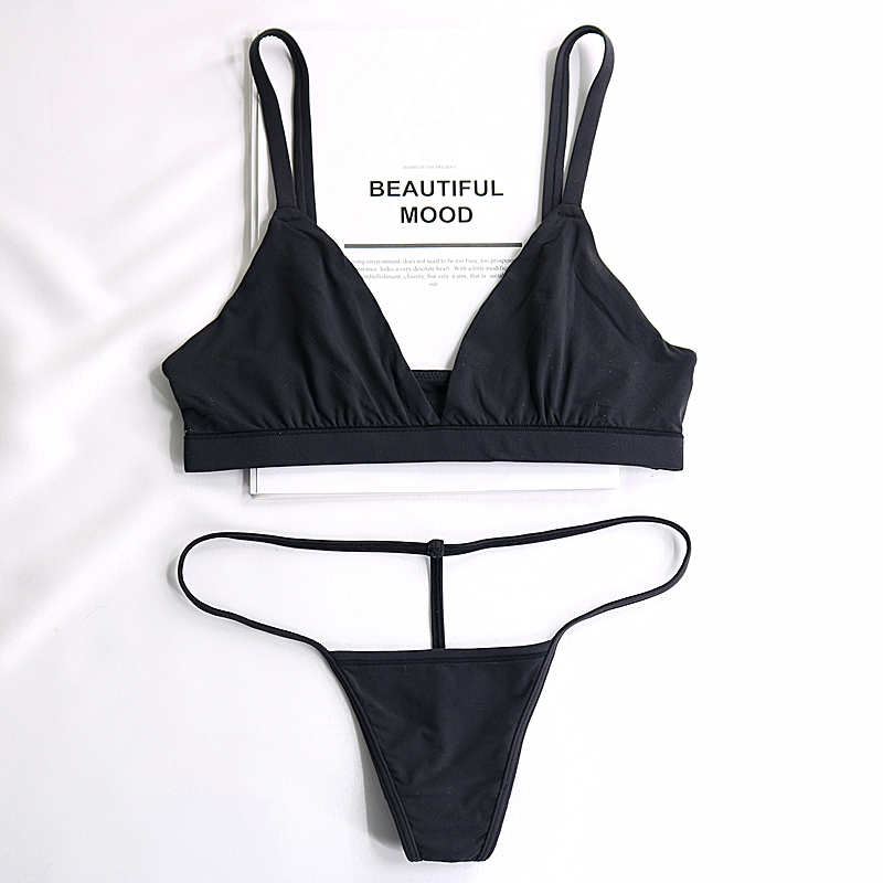 Black (Suit)New products foreign trade Europe and America Thin soft Sanding Wireless  Triangle cup Bra Set  sexy Small chest Female underwear