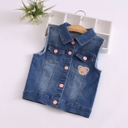 Quần áo trẻ em dài phiên bản Hàn Quốc 2019 mùa thu trẻ em nữ cao bồi cardigan vest denim vest vest thực tế - Áo ghi lê