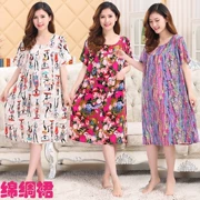 Mẹ ăn mặc mùa hè ăn mặc 40-50 tuổi dài cotton lụa kích thước lớn nhân tạo váy cotton trung niên quần áo của phụ nữ