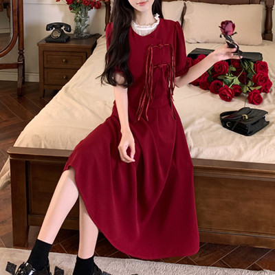 taobao agent Set, red summer elegant long skirt, retro cheongsam, Chinese style, plus size