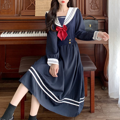 taobao agent Demi-season navy dress for princess, Lolita style, plus size