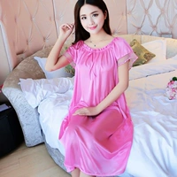 Nightdress nữ mùa hè sexy băng lụa ngắn- tay kích thước lớn phụ nữ mang thai chất béo mm lỏng đoạn dài 200 kg mang thai thời gian mỏng đồ ngủ đầm đẹp dự tiệc