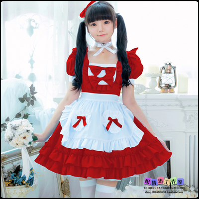 taobao agent Japanese soft girl red maid dress women's big guy two -dimensional COS large size loli annual meeting Christmas event maid