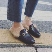 Dép lông cừu nữ 2018 thu mới của nhà ga châu Âu mặc thời trang nửa kéo giày lười xã hội Giày Baotou Muller