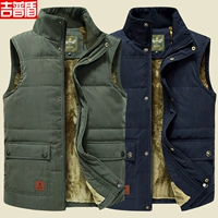 Áo vest nam cộng với nhung dày ấm áp nhiều túi vest mùa đông trung niên vest vai bố cotton vest vest trung niên áo khoác mùa đông nam
