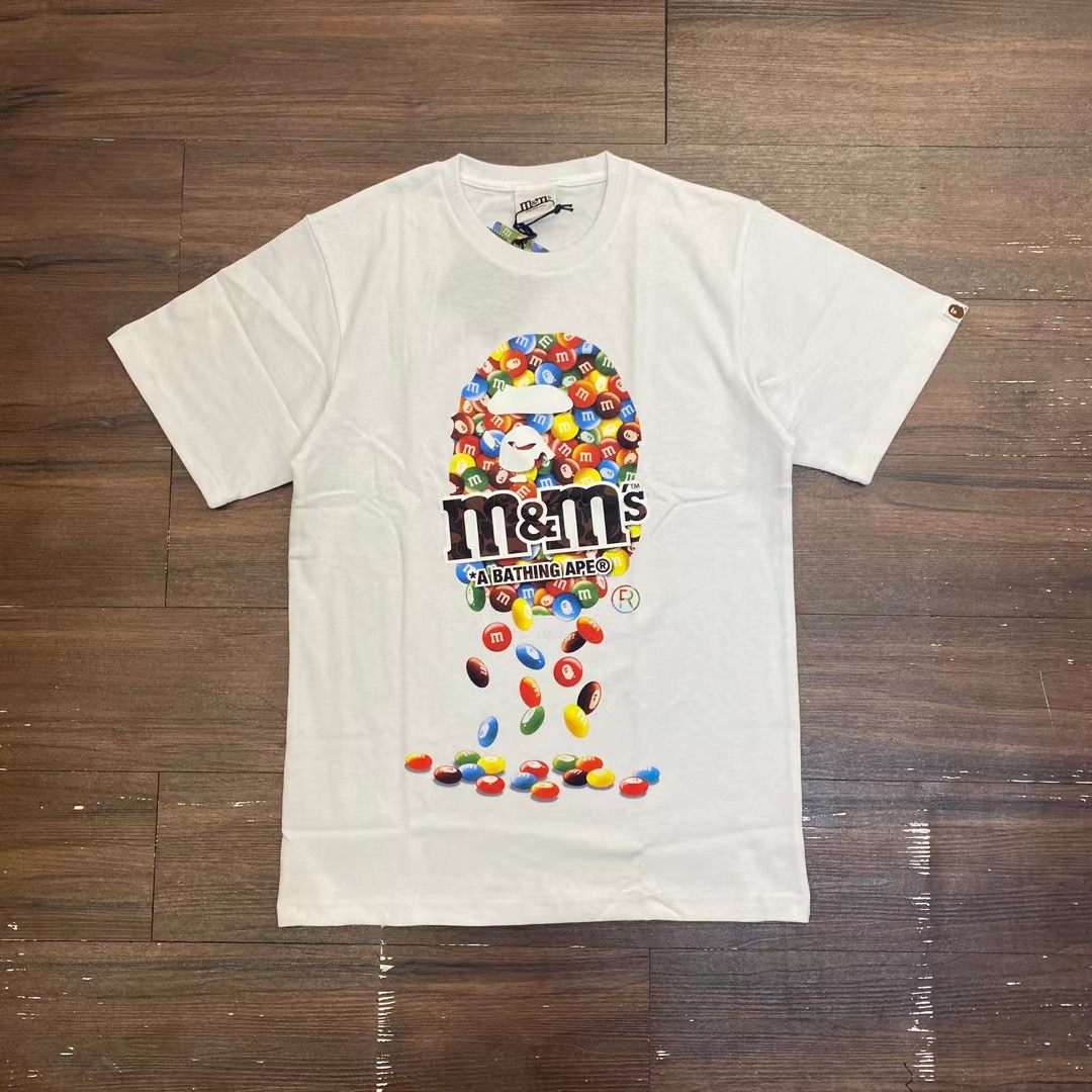 WhiteChaopai BAPE jointly new pattern Ape head MM colour pill printing men and women lovers pure cotton easy Short sleeve T-shirt