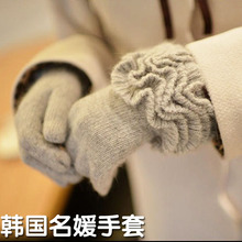 Женская зима Корейская львица Фэн Кролик шерстяные перчатки темперамент теплые деревянные уши кружева кролик шерсть трикотаж пальцы перчатки