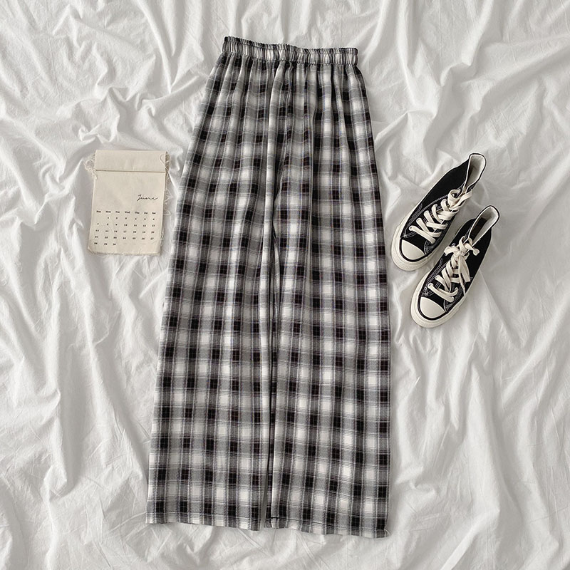No. 3lattice Casual pants 2021 Spring and summer new pattern Women's wear Korean version Tightness High waist easy Versatile Wide leg pants trousers