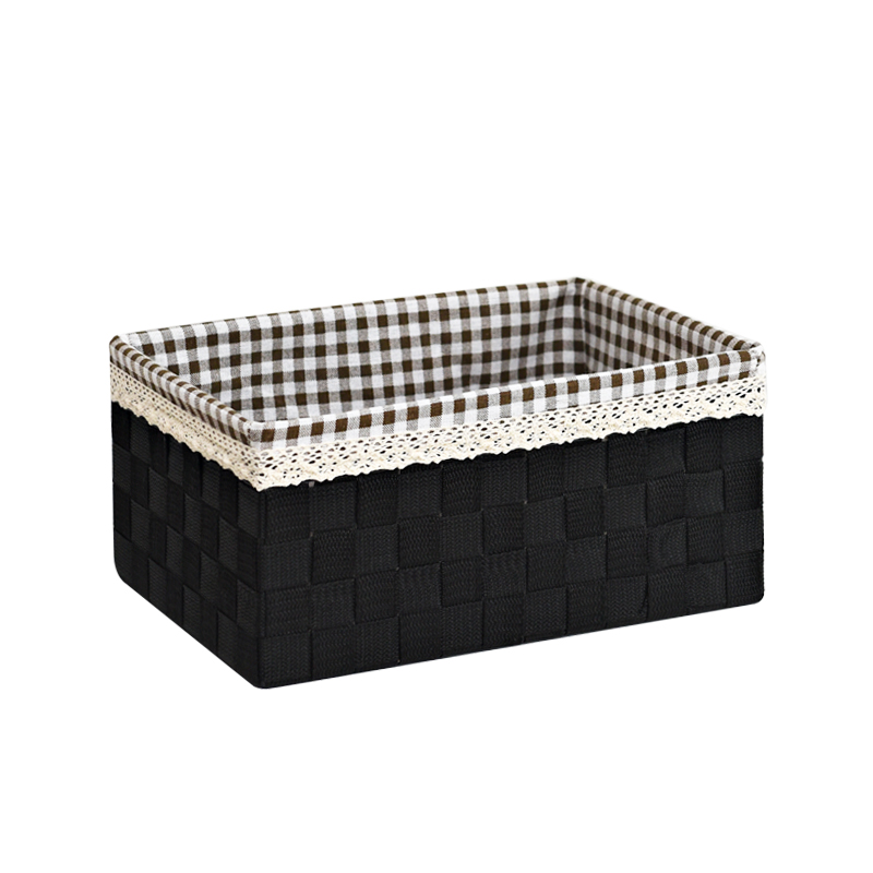 Black Check Liningfabric art nylon lidless Basket student book Finishing box cupboard Storage basket Clothing Storage basket weave storage box