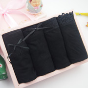 Phụ nữ da đen quần lót bông tre than vải thấp eo ren sexy đơn giản mồ hôi- thấm quần hộp quà tặng