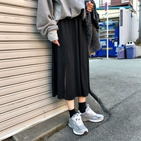 Ретро японская однотонная черная юбка в складку, тонкая длинная юбка, эластичная талия